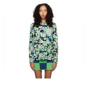 Stine Goya Blue Roxanne Long Sleeve T-Shirt Floral Crewneck Shirt Size XS